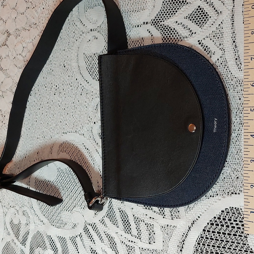 THEORY LEATHER AND DENIM FANNY POUCH